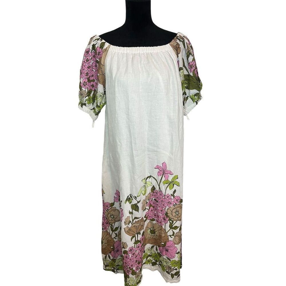NWT RARE Vineyard Vines Women's‎ White Off Shoulder Botanical Linen Maxi Dress - Picture 4 of 9